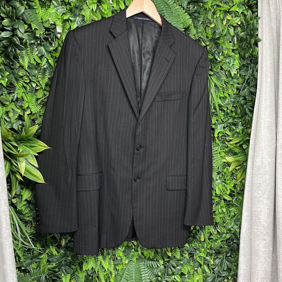 VINTAGE BURBERRY Blazer Mens‎ 40R Black Striped Sport Coat Jacket Made In USA - Picture 1 of 13